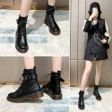 Fashion Women Leather Snow Black Boots Autumn Winter Motorcycle Shoes with Warm Vintage Classic Female Military Booties