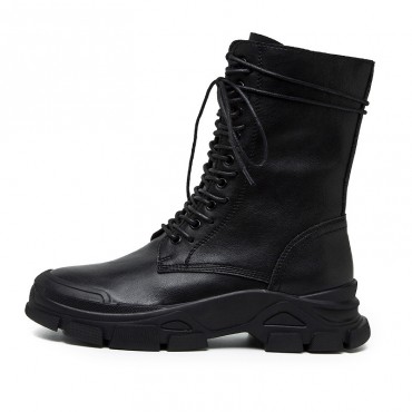 Newest Fashion Leather Snow Women Boots Shoes Motorcycle with Warm Vintage Classic Female Military Autumn Winter Booties